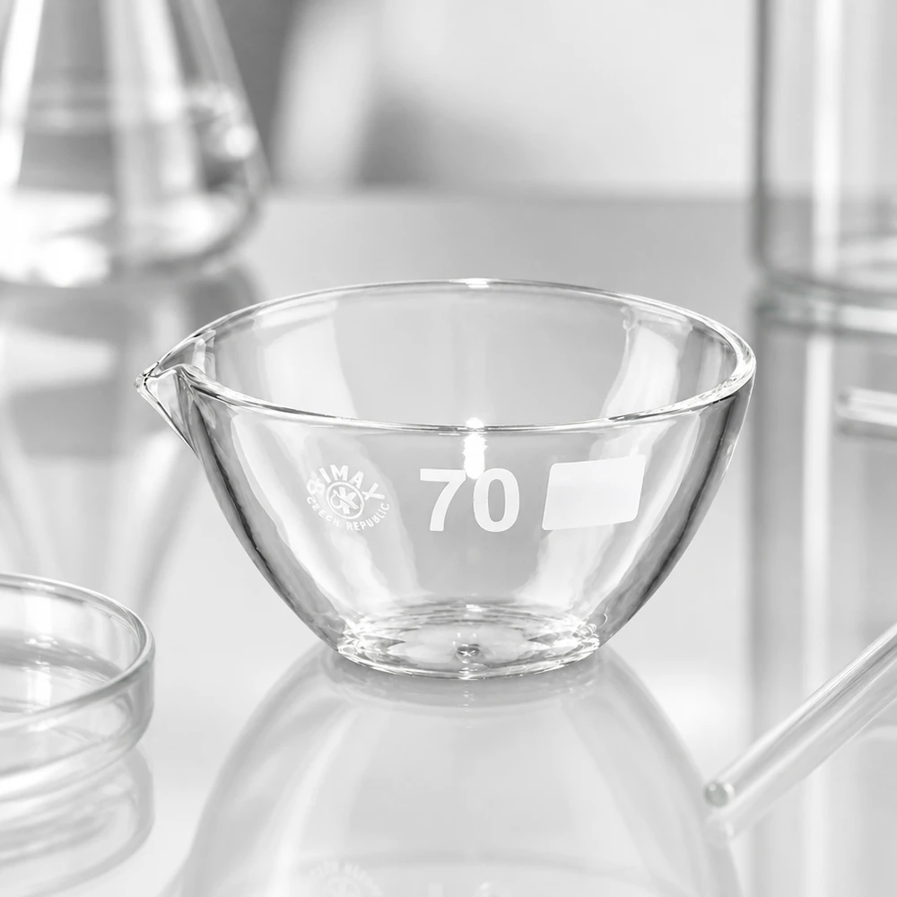 Ergonomische 60ml Abdampfschale mit seitlichem Ausguss für tropffreies Umfüllen und sichere Handhabung