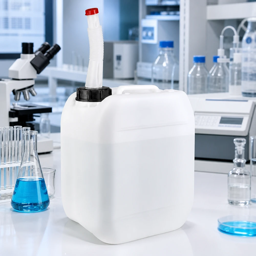 Kanister 5 Liter mit Auslaufrohr Flex Kompakter Laborkanister 5L mit drehbarem Flex-Auslaufrohr und auslaufsicherem Schraubdeckel