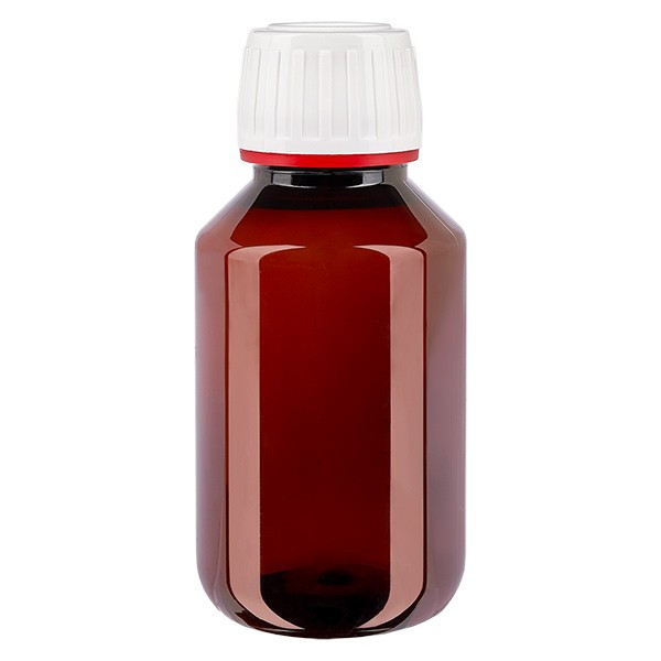 PET Flasche 100ml mit weiß/rotem Verschluss Originalitätsverschluss PET Flasche 100ml mit weiß/rotem Verschluss Originalitätsverschluss