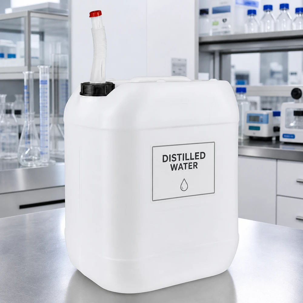 Kanister 20 Liter mit Auslaufrohr Flex Lebensmittelechter PE-Kanister 20 Liter mit Auslaufrohr für sichere Flüssigkeitsentnahme im Labor