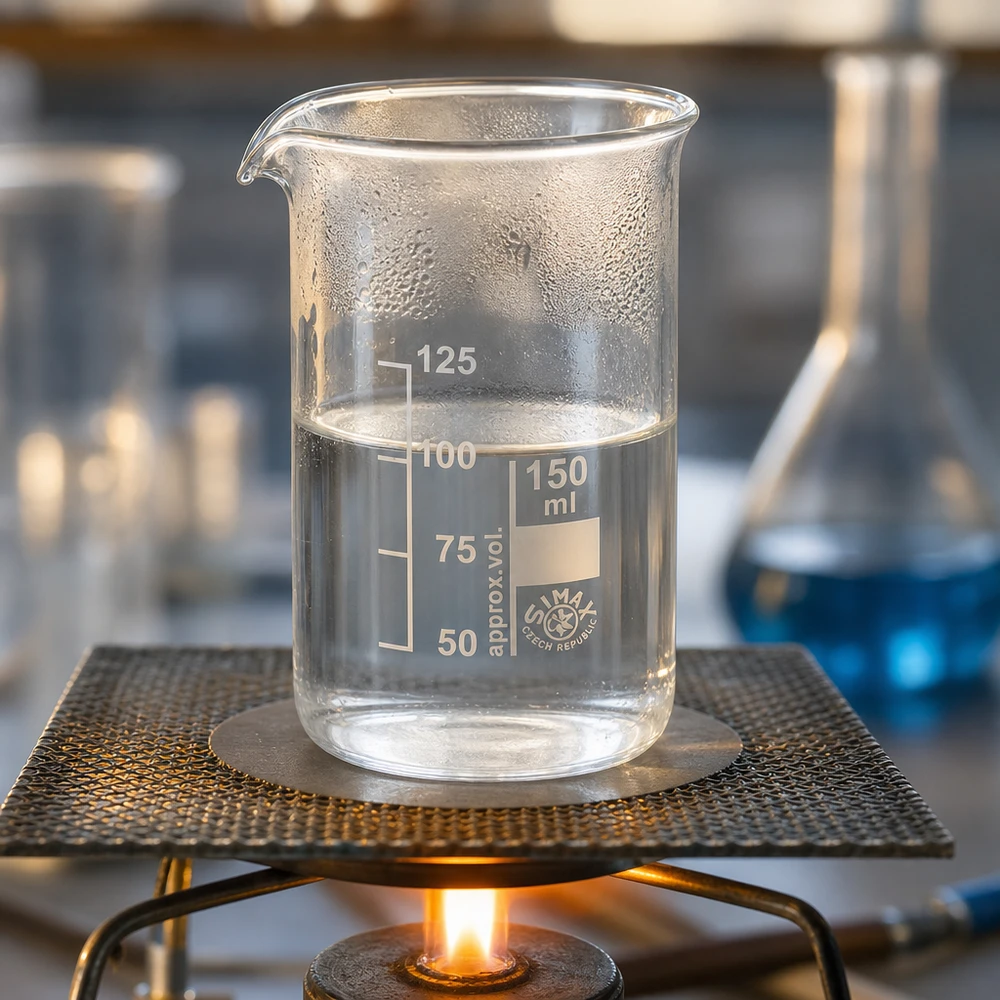 Borosilikatglas Becherglas 150ml hohe Form mit beschlagener Außenwand über Flamme