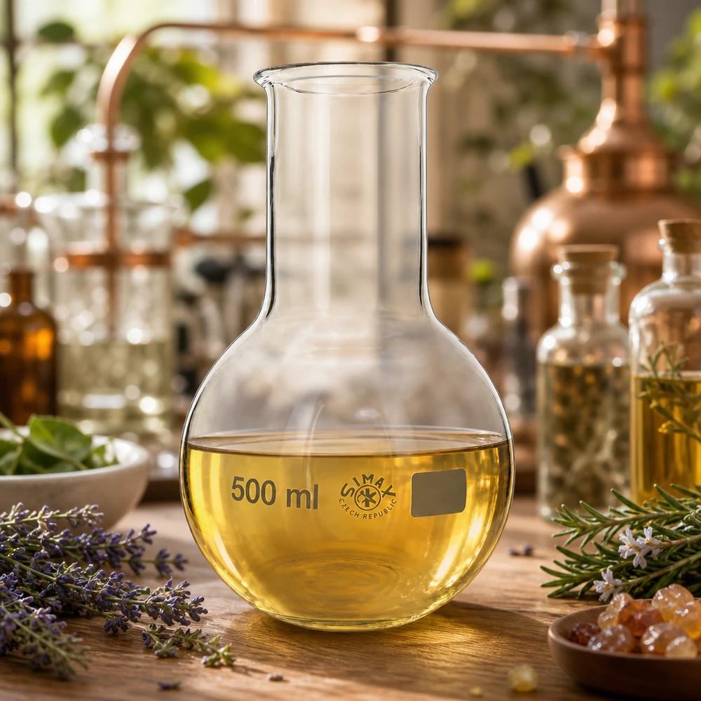 Weithals-Destillierkolben 500ml transparent für optimale Sichtkontrolle bei Kräuterextrakten