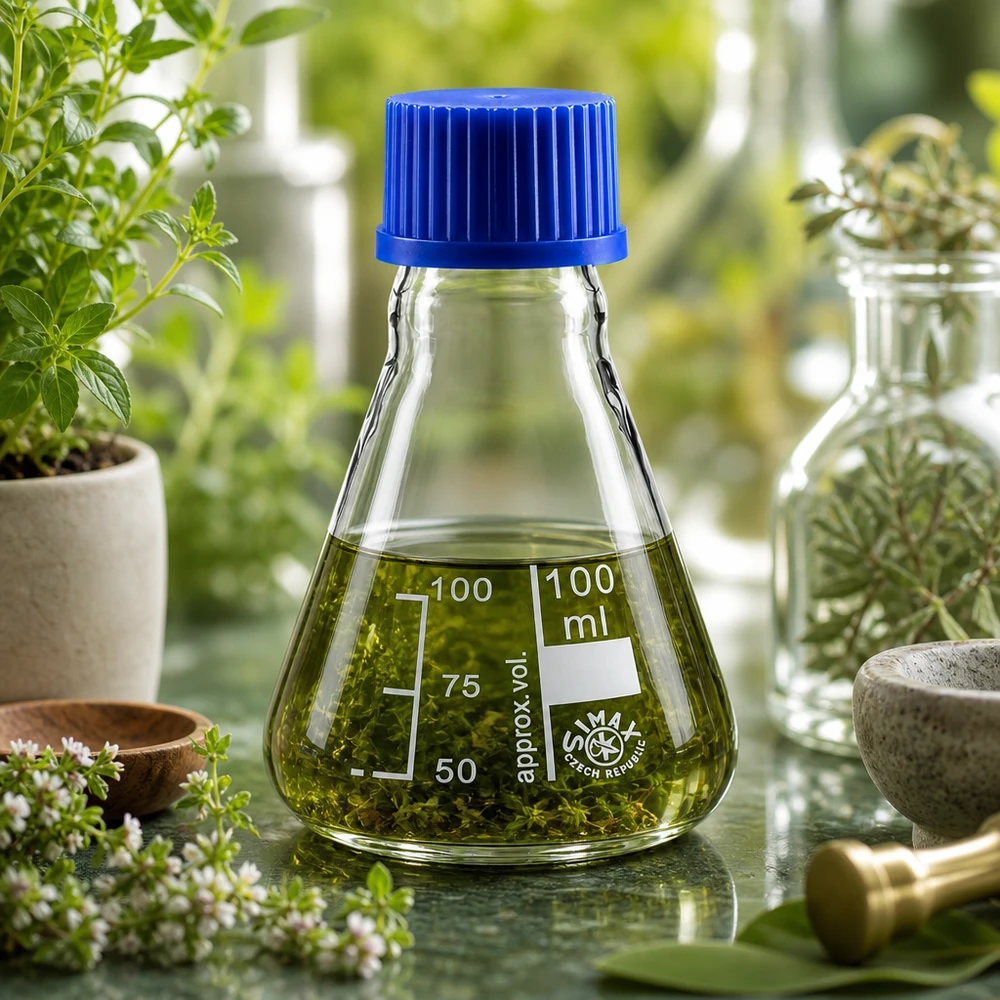 Erlenmeyerkolben 100ml mit Schraubkappe Kompakter Erlenmeyerkolben 100ml mit blauem Verschluss perfekt für kleine Probenmengen
