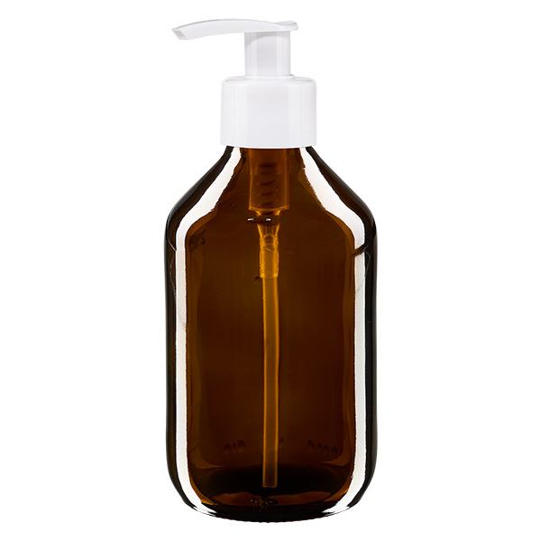 250ml Medizinflasche braun, mit Dispenserpumpe weiß ApoGlas