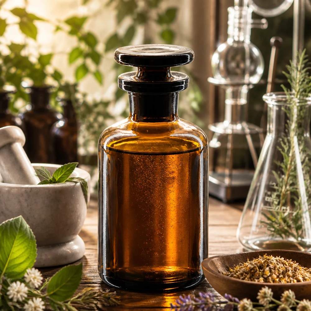 Rundschulterfl. 50ml braun Enghals Glasstopfen Vintage Apothekerflasche 50ml braun Enghals Glasstopfen für Kräuterextrakte und Tinkturen