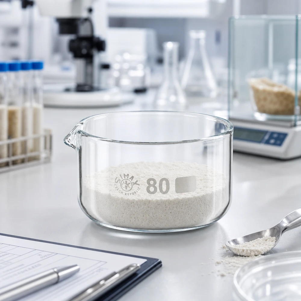 Borosilikatglas Kristallisierschale 150ml bei Einwaage weißer Substanz im Analyselabor