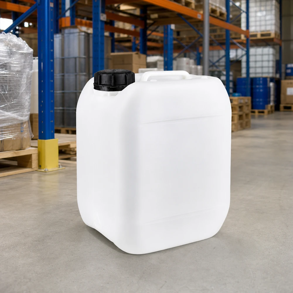Kanister 5 Liter mit Schraubverschluss Originalitätsverschluss Rechteckiger 5 Liter Kanister in Weiß mit schmalem Ausgießer und Schraubdeckel