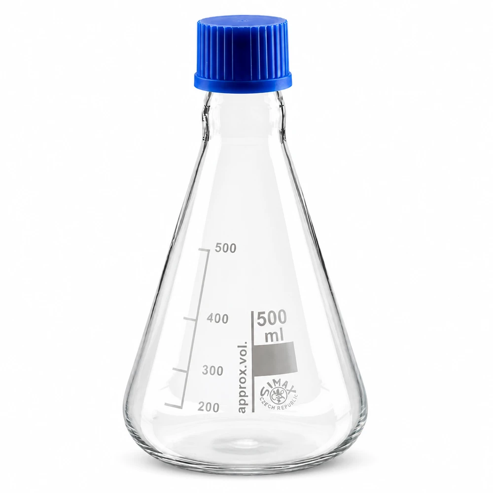 Erlenmeyerkolben 500ml mit Schraubkappe Konischer Laborkolben 500ml für Mischen und Aufbewahren mit auslaufsicherem Verschluss