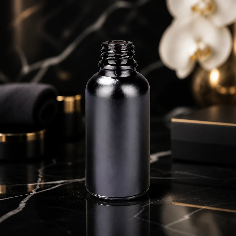 Professionelle schwarze Glasflasche 30ml mit UT18/30 Gewinde für Apotheken und Labore
