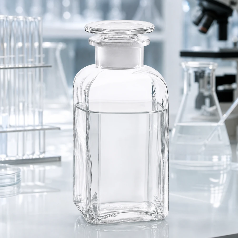 Reagenzflasche 350ml Vierkant Weithals Klarglas mit rundem Glasstopfen für Labor