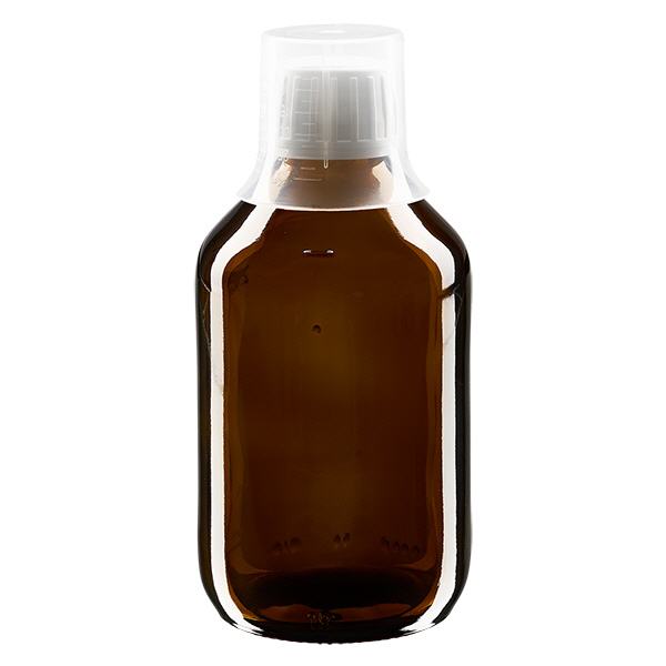 250ml Medizinflasche braun, Verschluss Originalitätsverschluss mit Dosierbecher 30ml ApoGlas 250ml Medizinflasche braun, Verschluss Originalitätsverschluss mit Dosierbecher 30ml ApoGlas