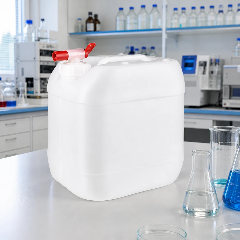Kanister 15 Liter mit Auslaufhahn Robuster Flüssigkeitskanister 15 Liter mit rotem Kunststoffhahn für Labor und Industrie