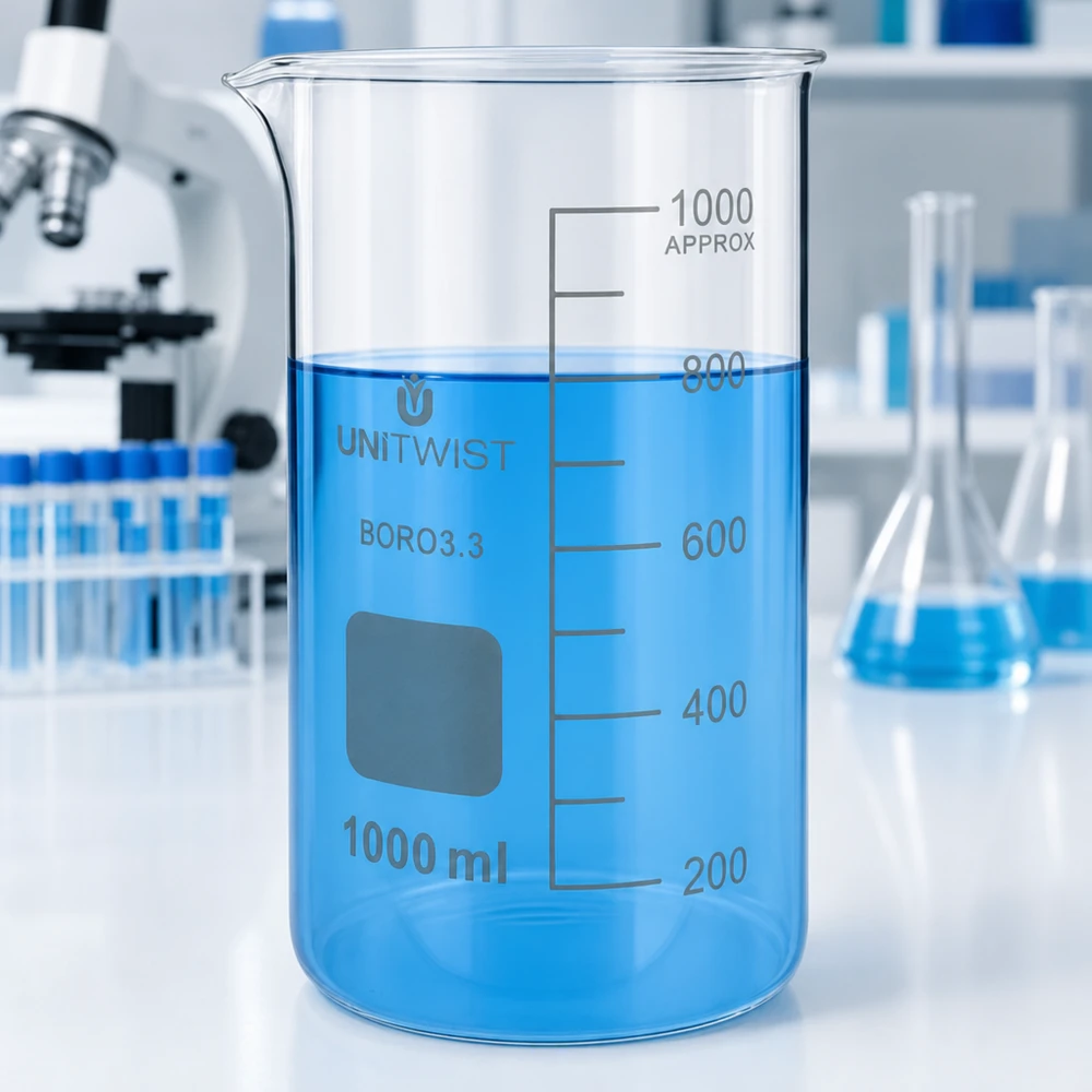 Becherglas 1000ml Borosilikat, hohe Form UNiTWIST Borosilikat Laborbecherglas UNITWIST 1000ml hohe Form mit klarer Skalierung 200 bis 1000ml