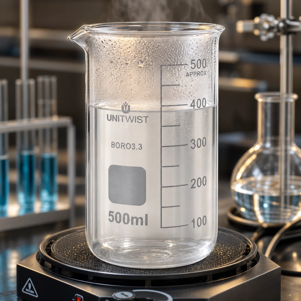 Graduiertes Borosilikat Becherglas 500ml hohe Form UNITWIST mit Füllstand bei 350ml