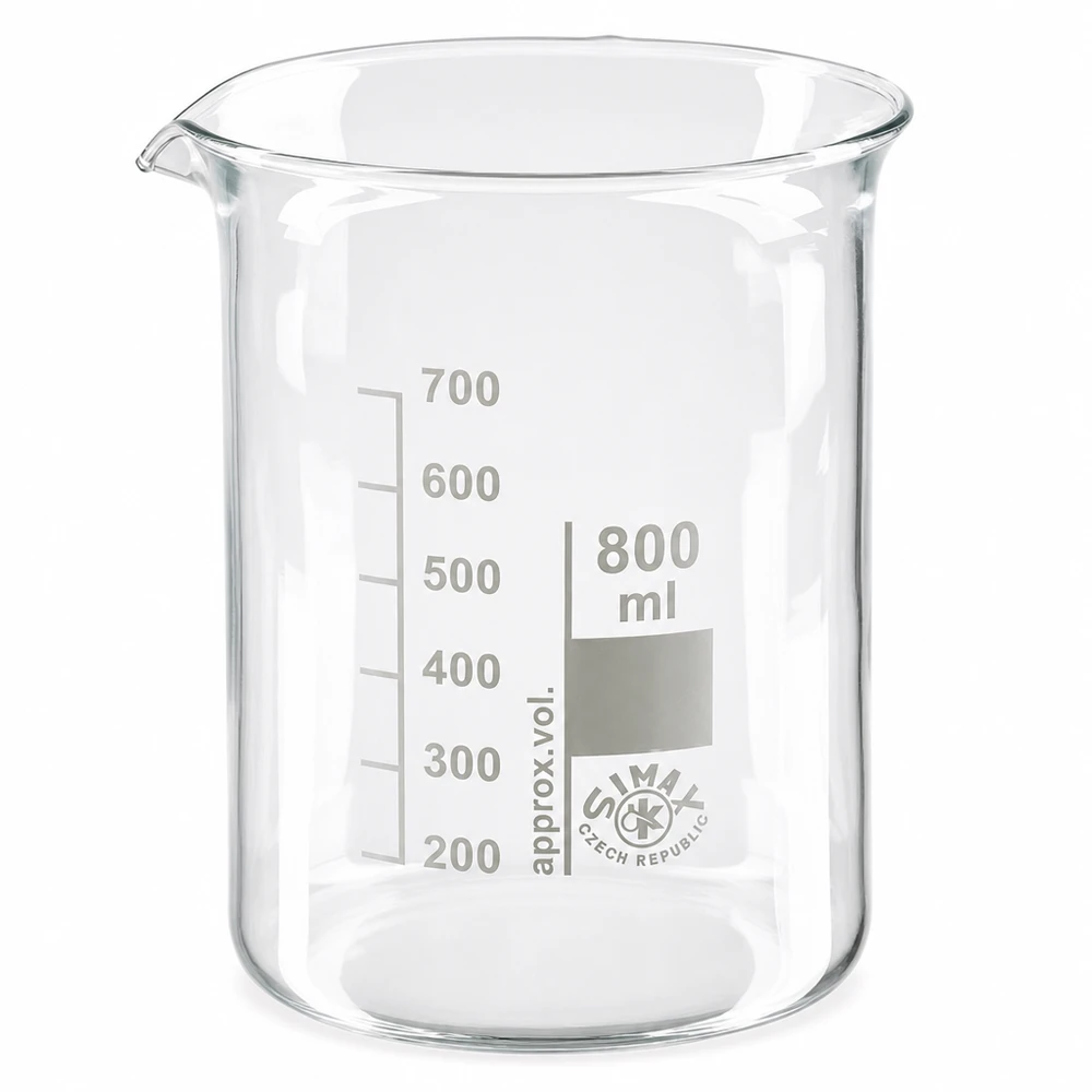 Becherglas 800ml Borosilikatglas, niedrige Form Laborbecherglas 800ml Fassungsvermögen aus temperaturbeständigem Borosilikatglas mit Skala