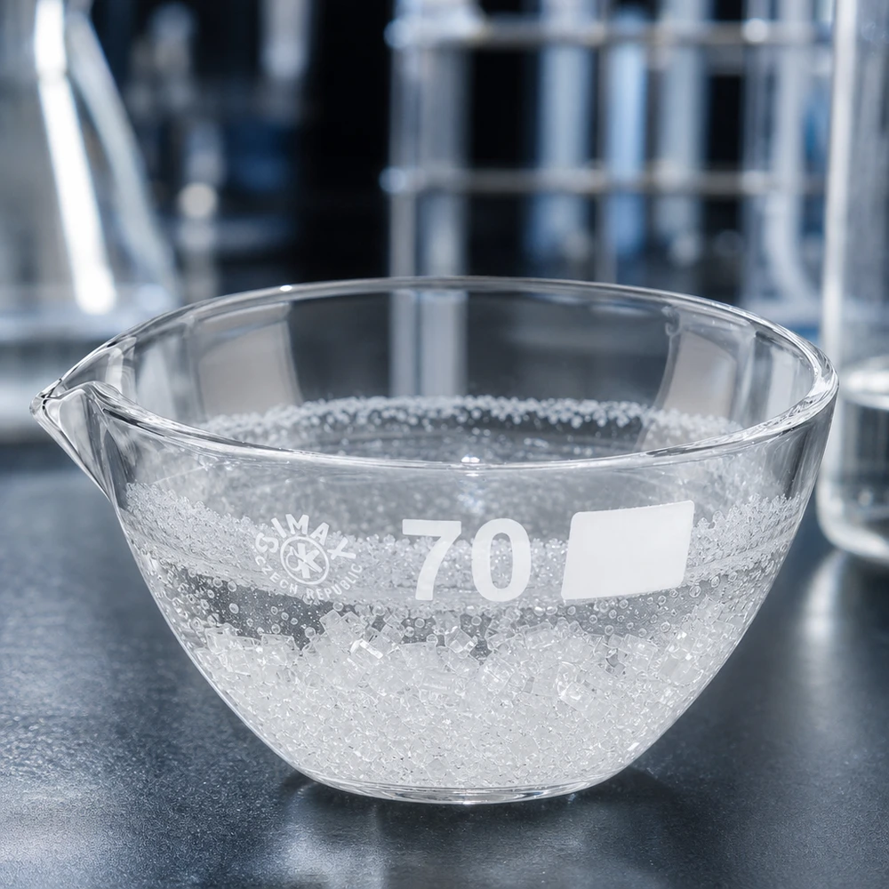 Wissenschaftliche Glasschale 60ml transparent mit Schnauze für chemische Analysen und Tests