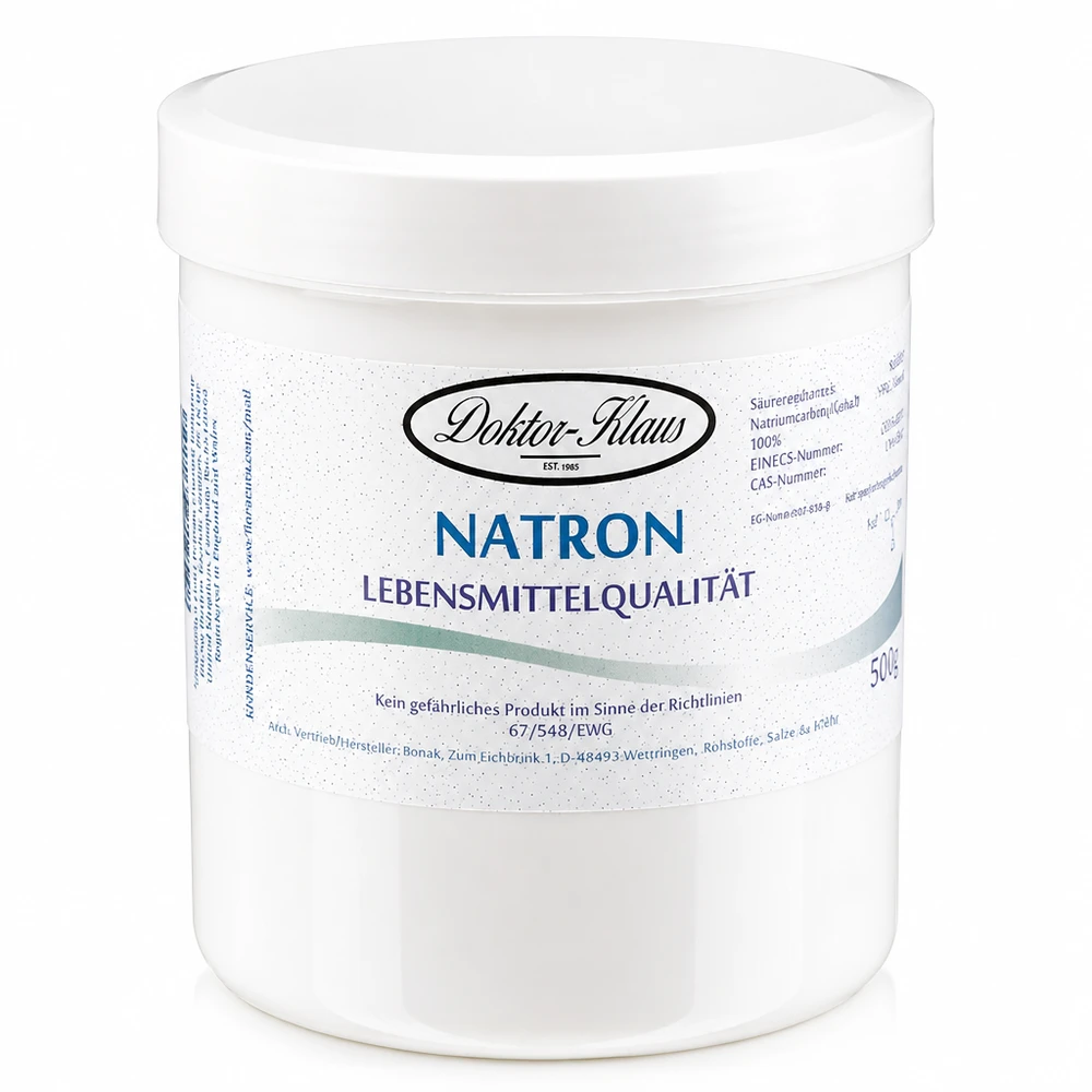 Doktor Klaus 500g Natron Natriumhydrogencarbonat in weißer Aufbewahrungsdose