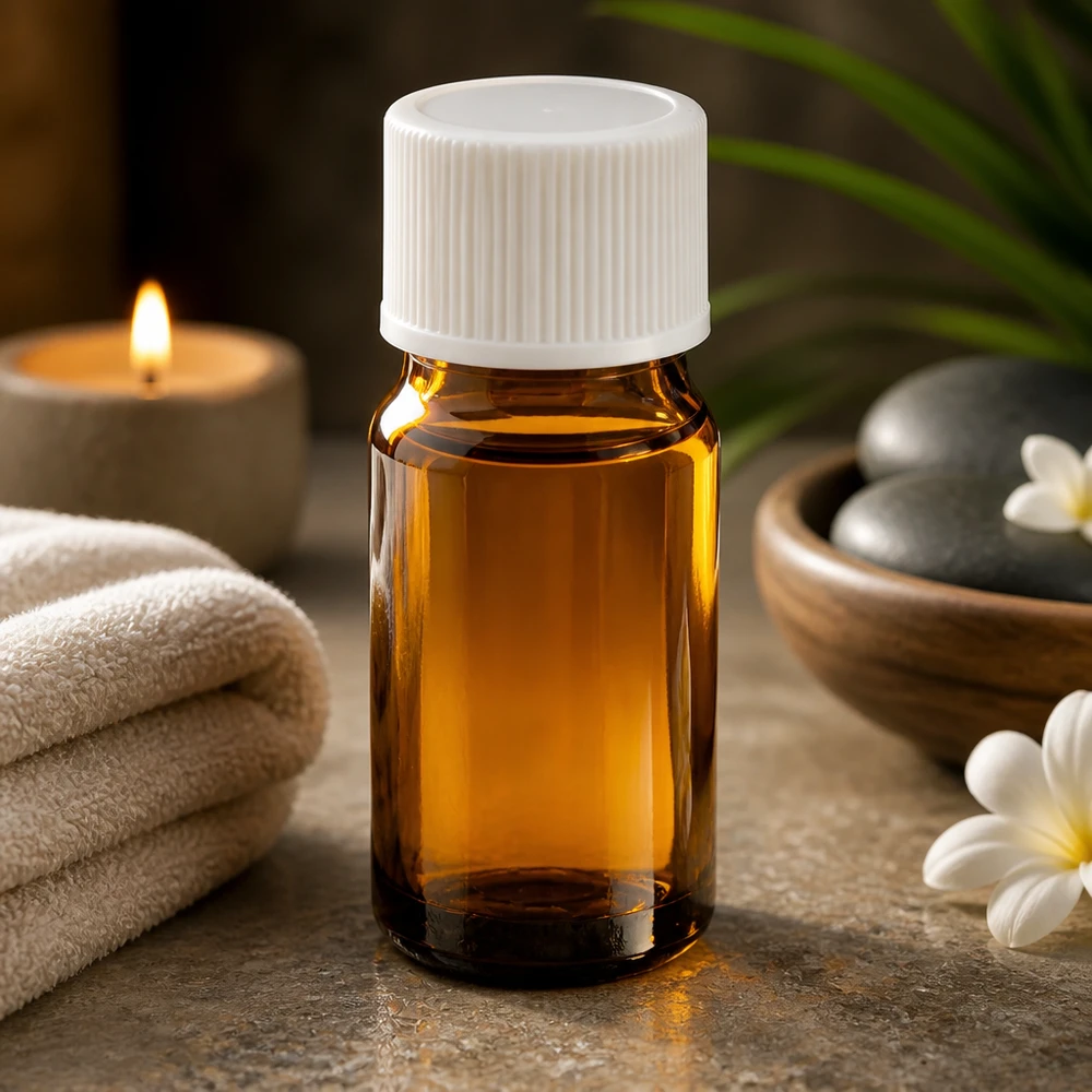 Hochwertige 5ml Glasflasche in Bernsteinfarbe mit weißem Schraubverschluss für Naturkosmetik