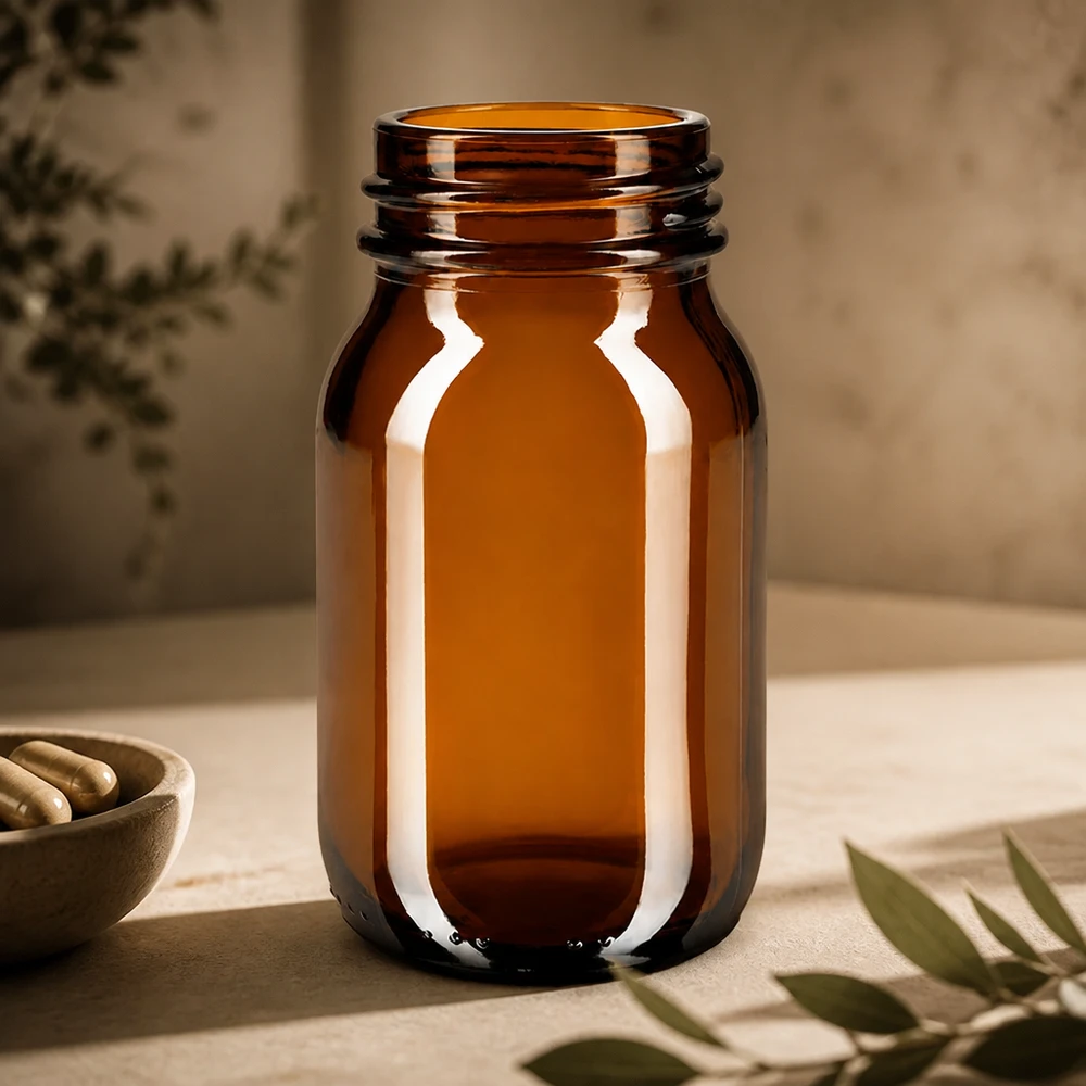 Stilvolle 100ml Apothekenflasche in Bernsteinfarben für hochwertige Produktpräsentation