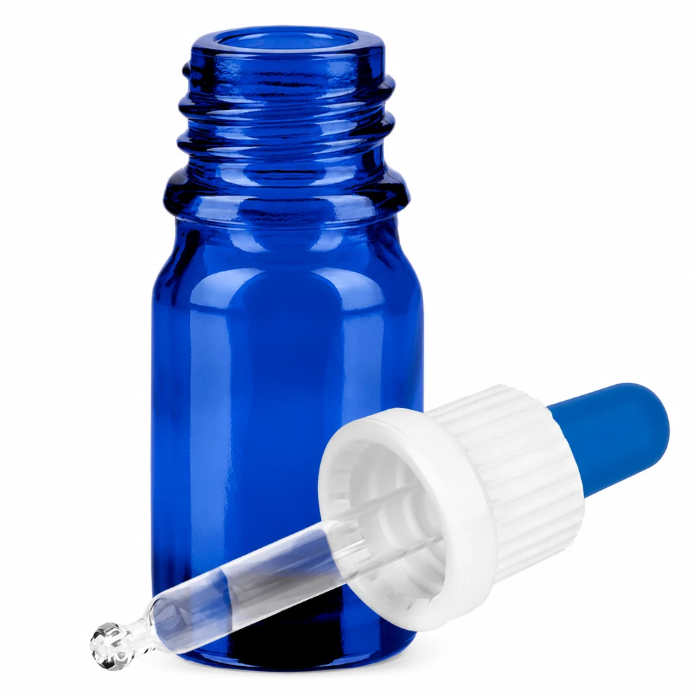 5ml Pipettenflasche weiß/blau Originalitätsverschluss BlueLine UT18/5 5ml Glasflasche mit Pipette in Blau-Weiß für pharmazeutische und kosmetische Anwendungen