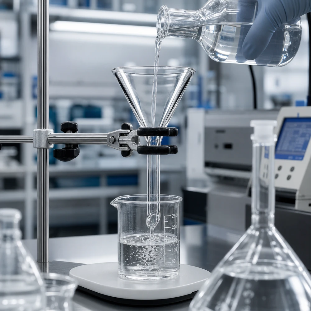 Trichter ø30mm Kalk-Soda, Winkel 60°, Kurzstil Durchsichtiger Kurzstiel-Trichter 30mm aus Borosilikatglas-Alternative für analytische Verfahren