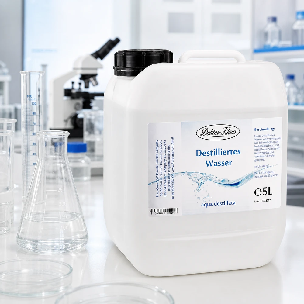 Doktor-Klaus aqua destillata 5 Liter in auslaufsicherem Kanister für Apotheken Praxen und Pflegeeinrichtungen