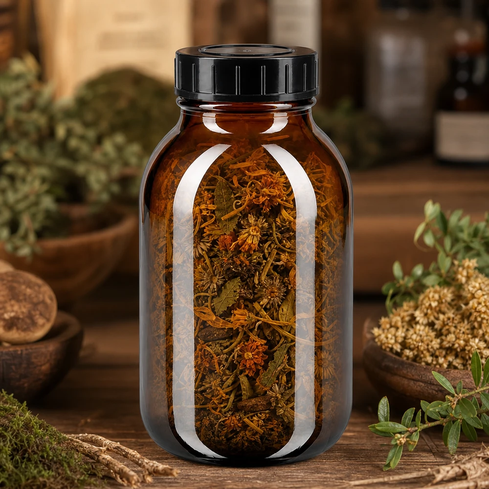 Vielseitige 500ml Braunglasflasche mit großer Öffnung optimal für Pulver und getrocknete Substanzen