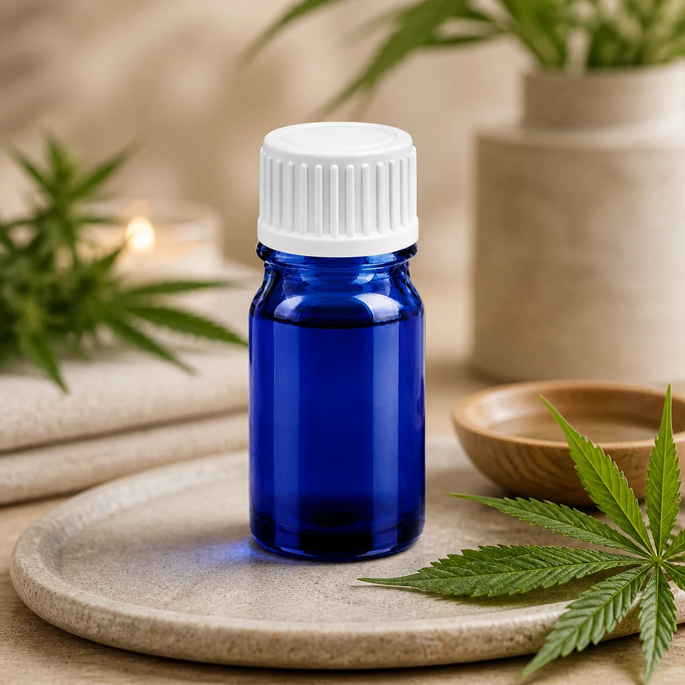 Vielseitige blaue Glasflasche 5ml für CBD Öl Parfum Tinkturen und weitere Flüssigkeiten