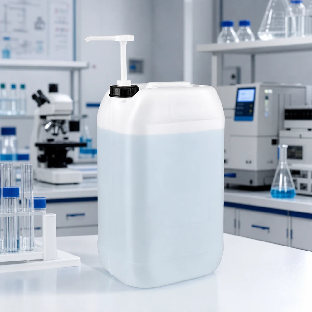 Stabiler 15 Liter Kanister mit ergonomischem Pumpkopf für gewerblichen Einsatz im Labor