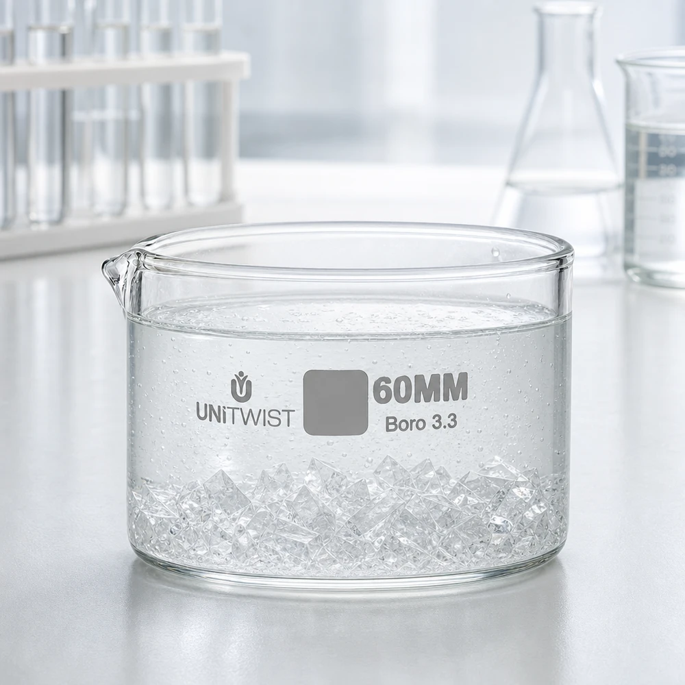 Kristallisierschale ø60mm Borosilikatglas UNiTWIST Niedrige zylindrische Verdampfungsschale Glas 60mm für chemische Laboranwendungen