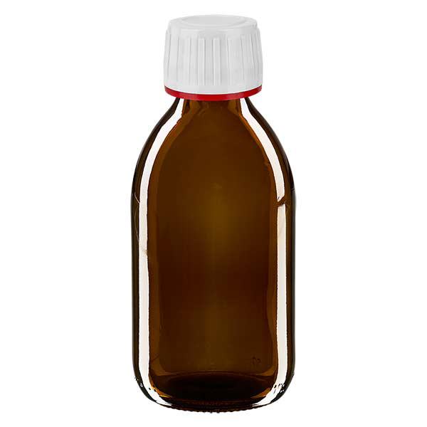 250ml Medizinflasche braun, Verschluss weiß mit Originalitätsring rot ApoGlas 250ml Medizinflasche braun, Verschluss weiß mit Originalitätsring rot ApoGlas