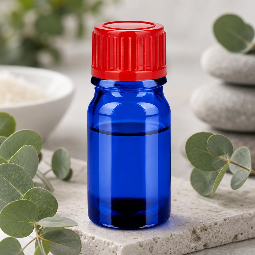 Zertifizierte 5ml UT18/5 BlueLine Flasche mit kindergesichertem rotem 11mm Schraubverschluss
