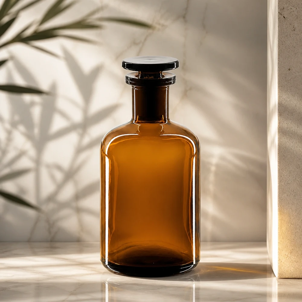 Rundschulterfl. 100ml braun Enghals Glasstopfen Dunkle Glasflasche 100ml Enghals Rundschulter mit Stopfen für Tinkturen und Extrakte