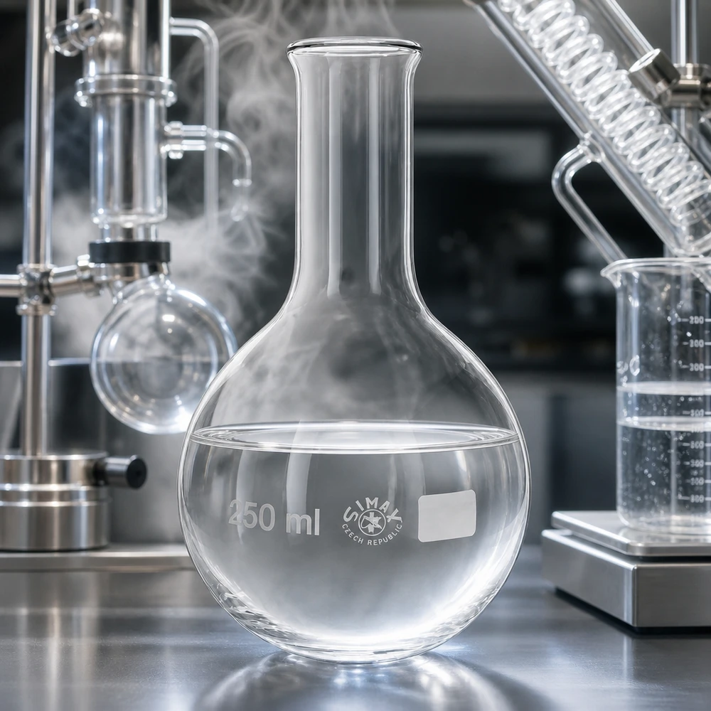 Stehkolben 250ml Enghals Professioneller Glaskolben 250ml Enghals zwischen modernen Laborgeräten und Apparaturen