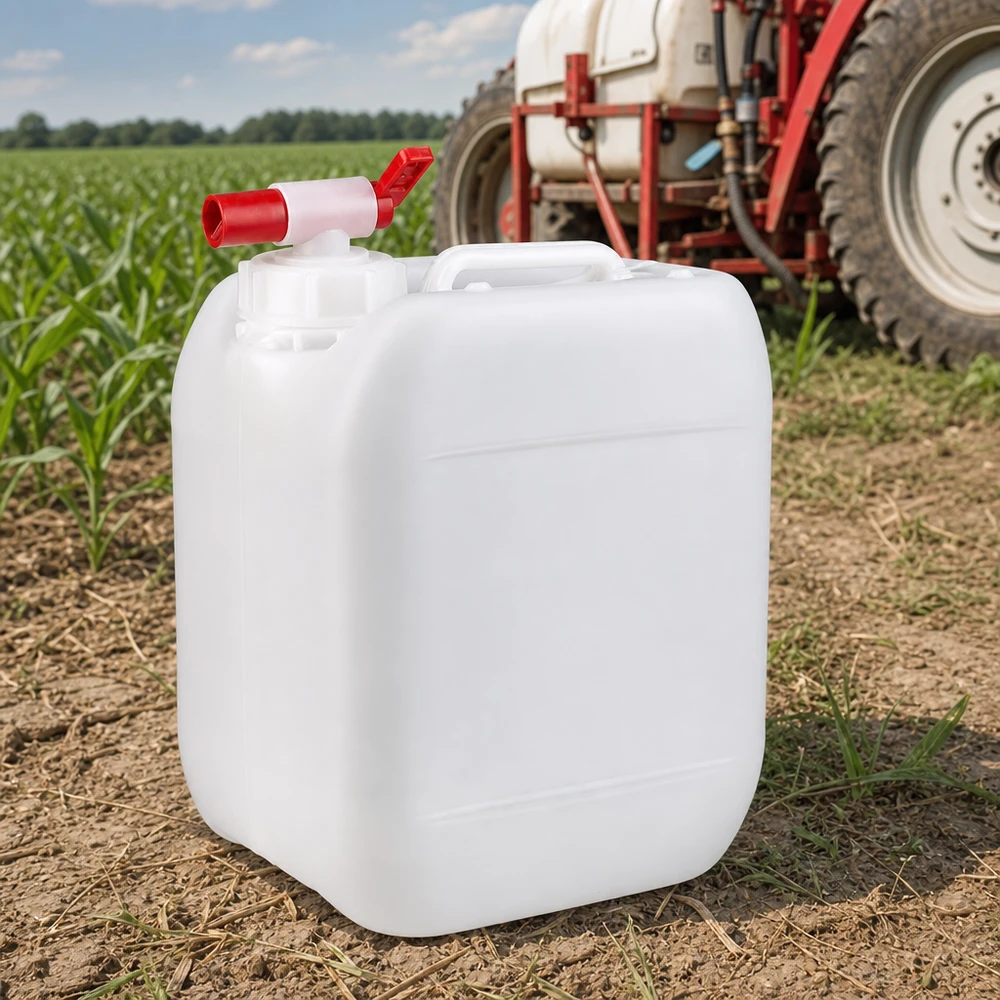 Robuster 5 Liter Kanister mit einhändigem Auslaufhahn für präzises Dosieren im Außeneinsatz