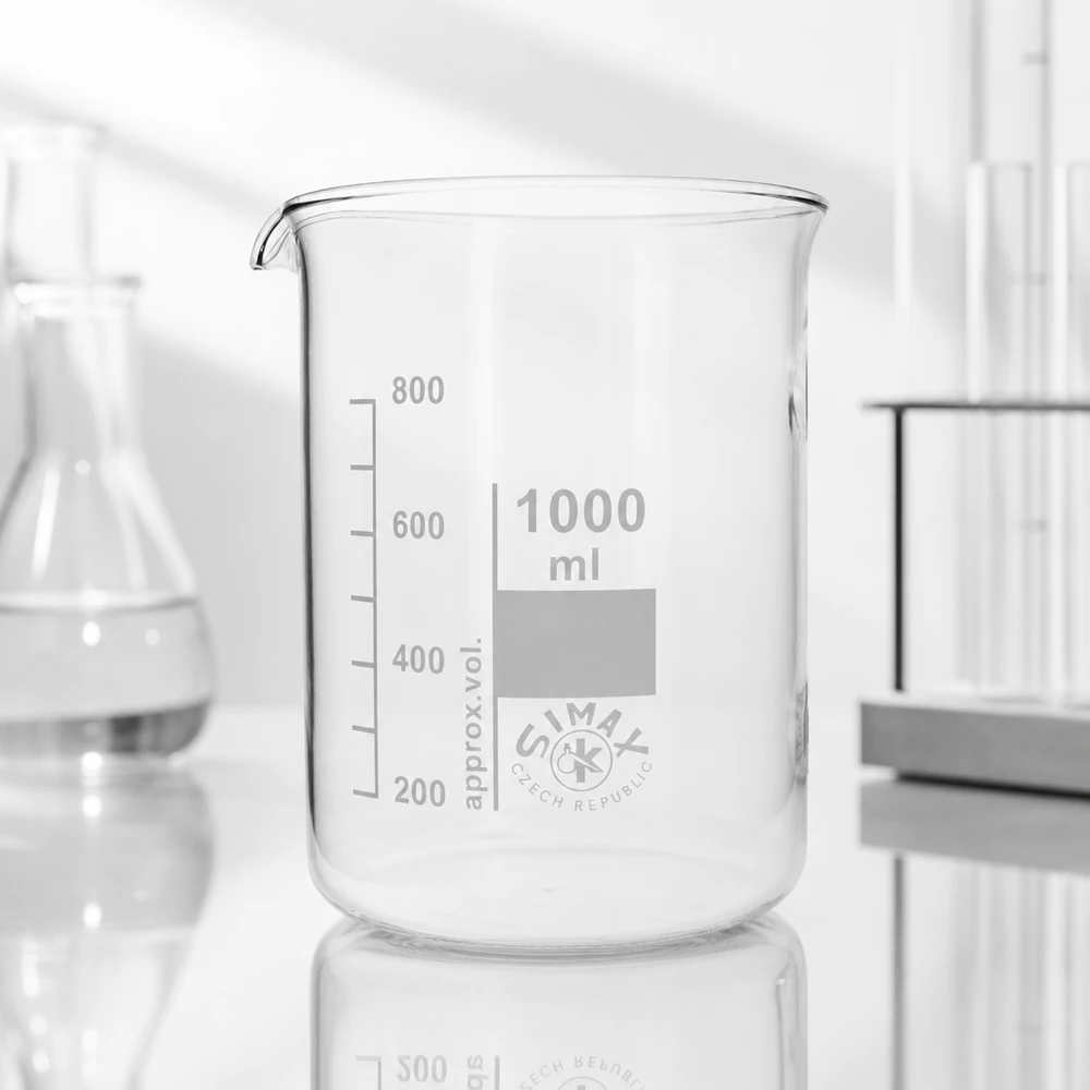 Becherglas 1000ml Borosilikatglas, niedrige Form Dickwandiges Laborglas 1000ml mit Ausguss für sichere Handhabung von Flüssigkeiten