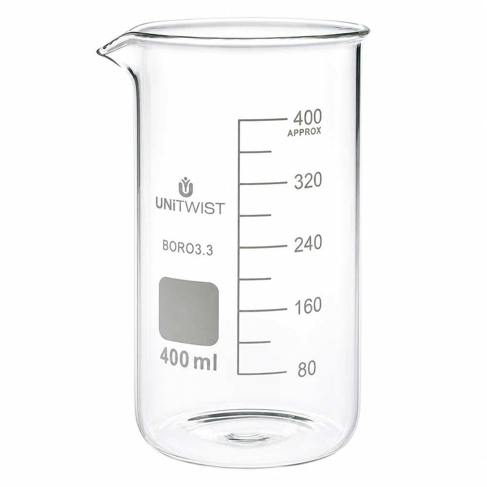 Messbecher Labor 400ml hohe Form Borosilikatglas transparent mit präziser ml Skala