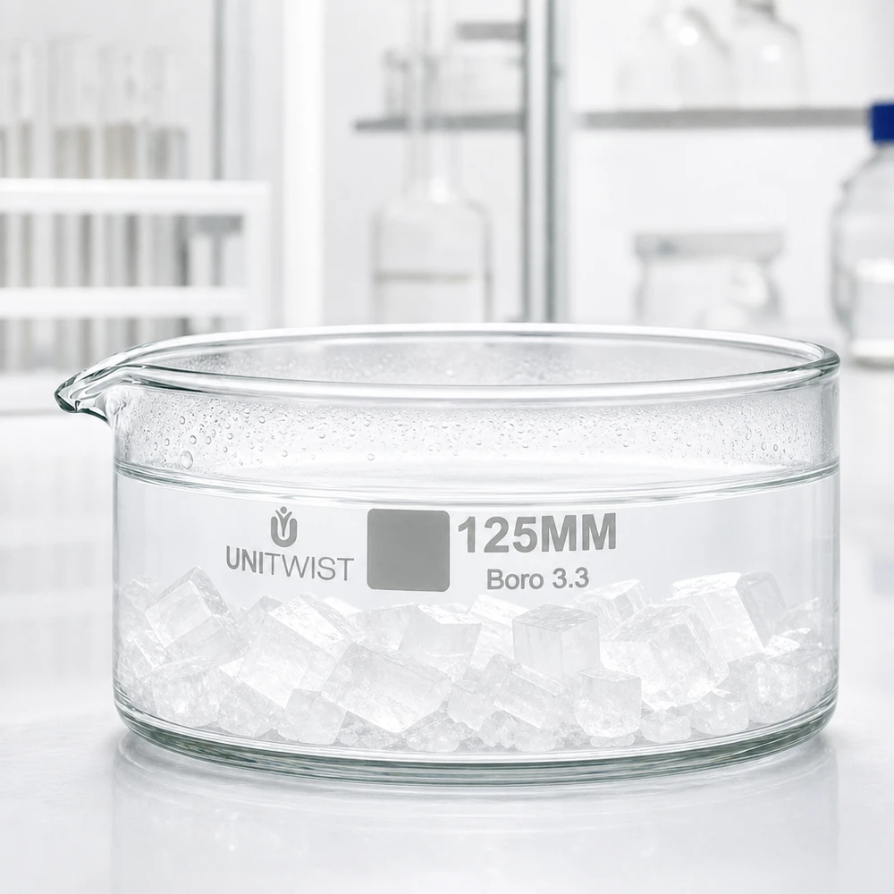 Kristallisierschale UNiTWIST 125mm breitzylindrisch aus temperaturbeständigem Borosilikatglas