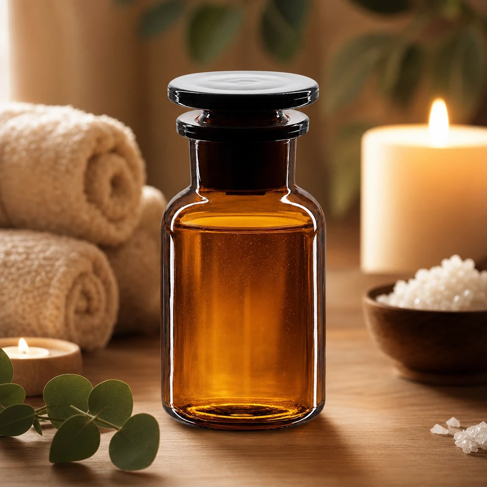 Dichte Rundschulterflasche 100ml braun Weithals Glasstopfen für Hydrolate und Essenzen