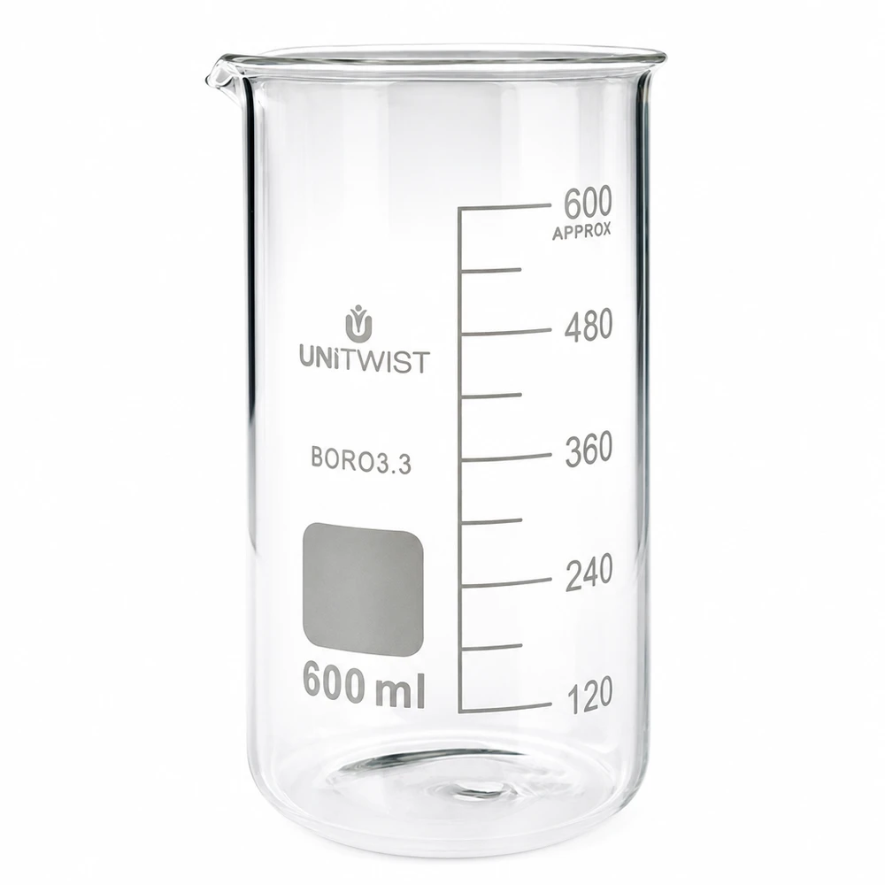 Messbecherglas 600ml hohe zylindrische Form Borosilikat Labor Glas mit Skalierung UNITWIST