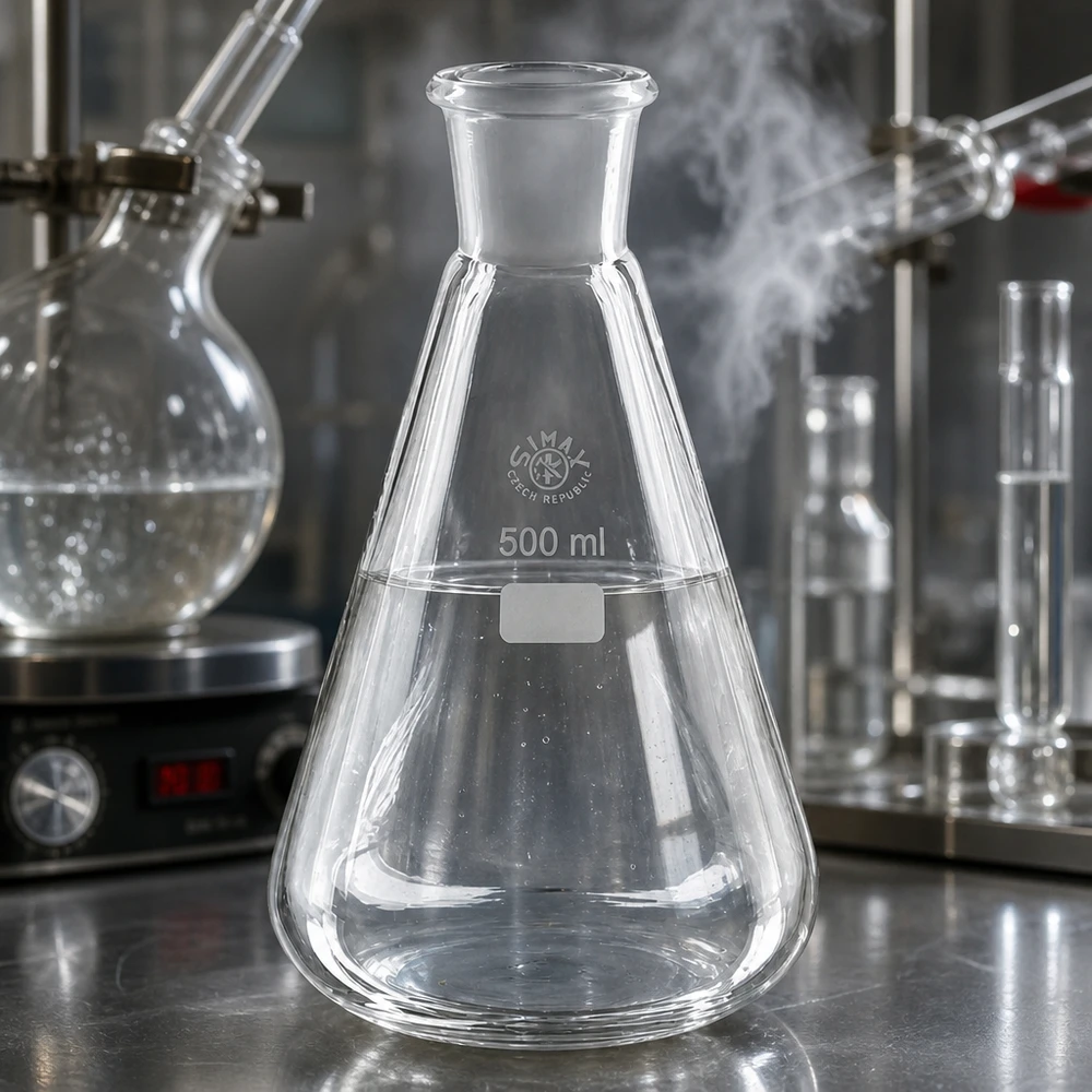 Erlenmeyerkolben 500ml mit Normschliff (29/32) Universeller 500ml Erlenmeyerkolben mit graduierter Skala und Normschliff 29/32