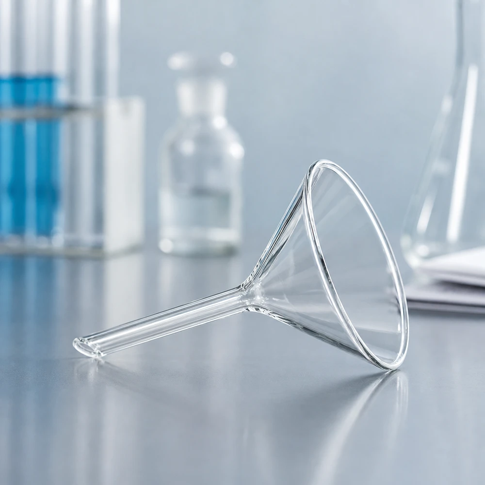 Ergonomischer Kurzstiel-Trichter aus Kalk-Soda-Glas für präzise Dosierung kleiner Flüssigkeitsmengen