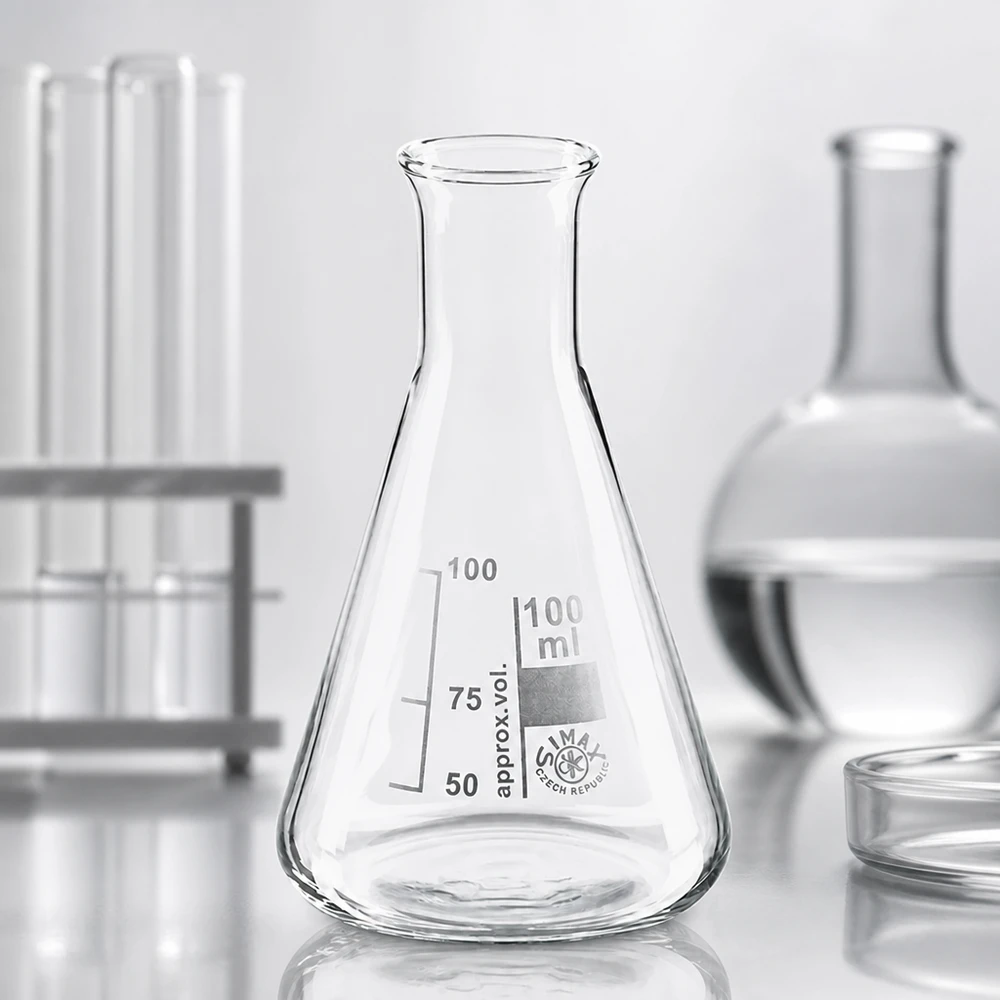 Erlenmeyerkolben 100ml Enghals Erlenmeyerkolben 100ml Enghals mit matter Beschriftung für dauerhafte Kennzeichnung im Labor