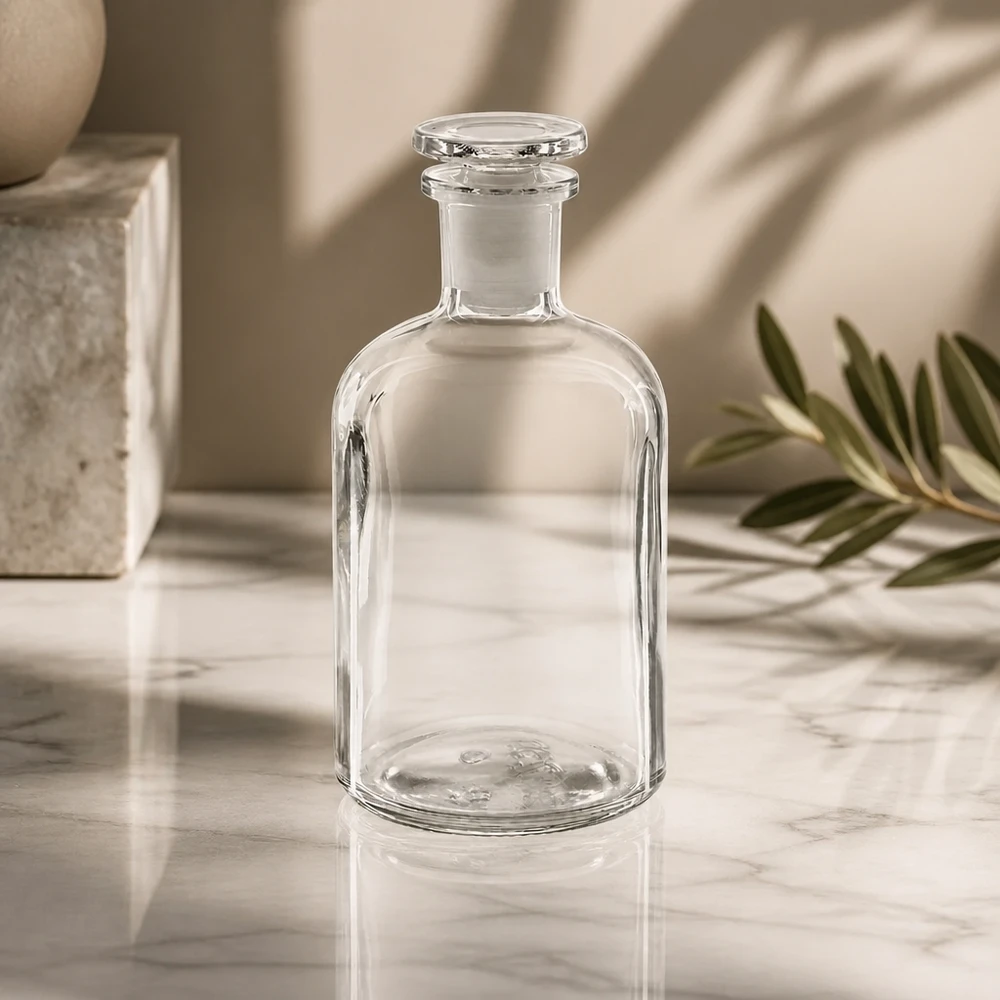 Rundschulterflasche 250ml klar Enghals Glasstopfen Dekorative Glasflasche 250ml transparent mit Stopfen für Badezimmer und Küche