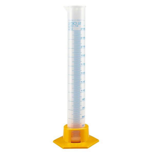 250ml Messzylinder Polypropylen, graduiert mit gelbem Fuss 250ml Messzylinder Polypropylen, graduiert mit gelbem Fuss