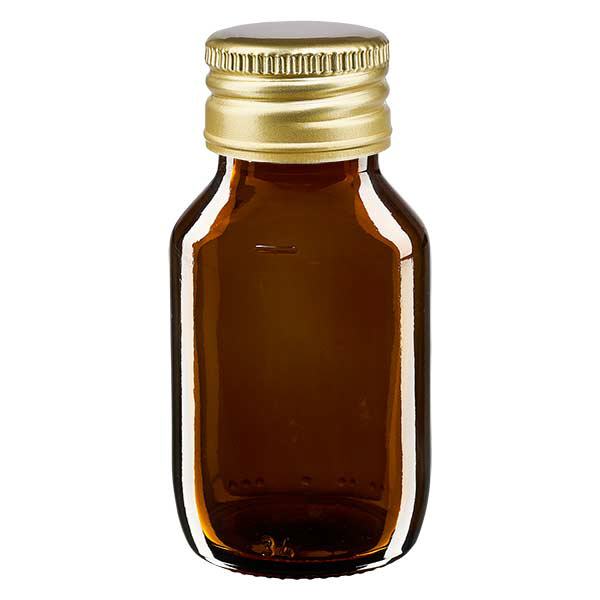 50ml Medizinflasche braun, mit Verschluss gold Aluminium ApoGlas 50ml Medizinflasche braun, mit Verschluss gold Aluminium ApoGlas