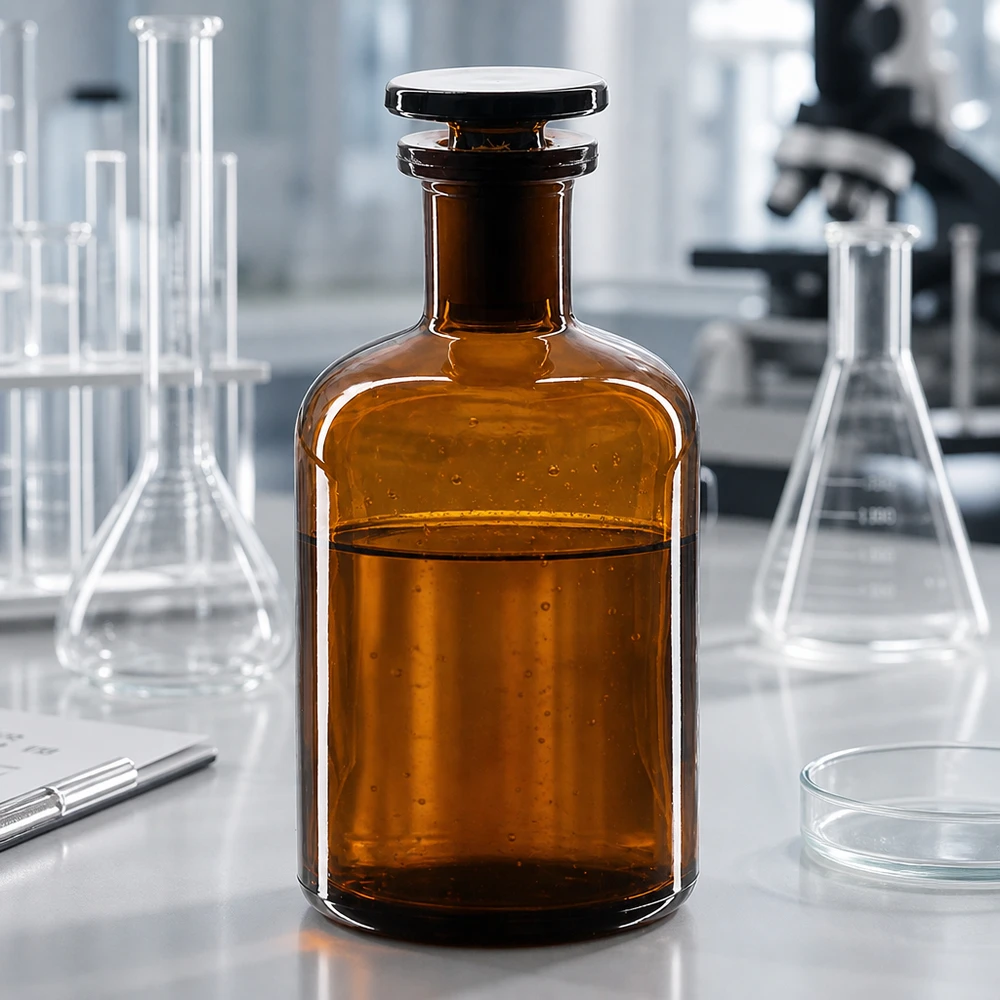 Rundschulterfl. 100ml braun Enghals Glasstopfen Reagenzflasche 100ml braun Enghals mit Glasstopfen zur sicheren Aufbewahrung im Labor