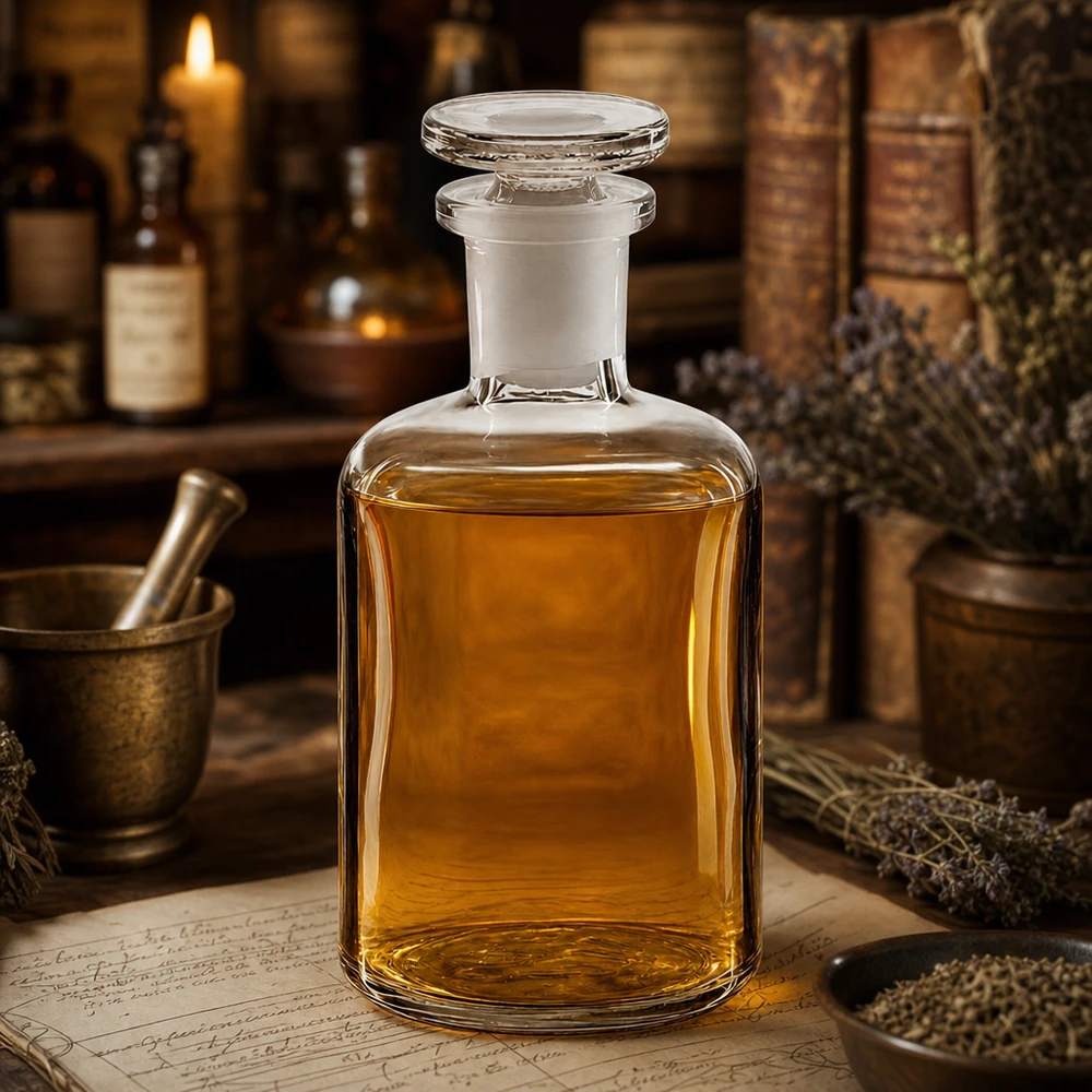 Glasflasche Rundschulter 100ml Enghals luftdichter Glasstopfen goldbraune Flüssigkeit
