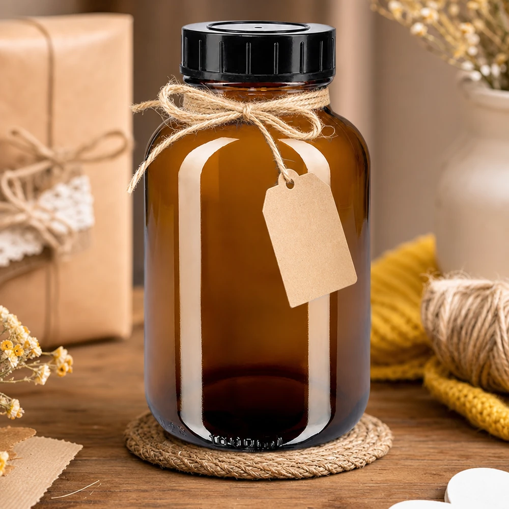 1000ml Weithalsflasche Braunglas mit Schraubdeckel Umweltfreundliche Glasflasche 1000ml in Braun mit wiederverwendbarem Schraubverschluss