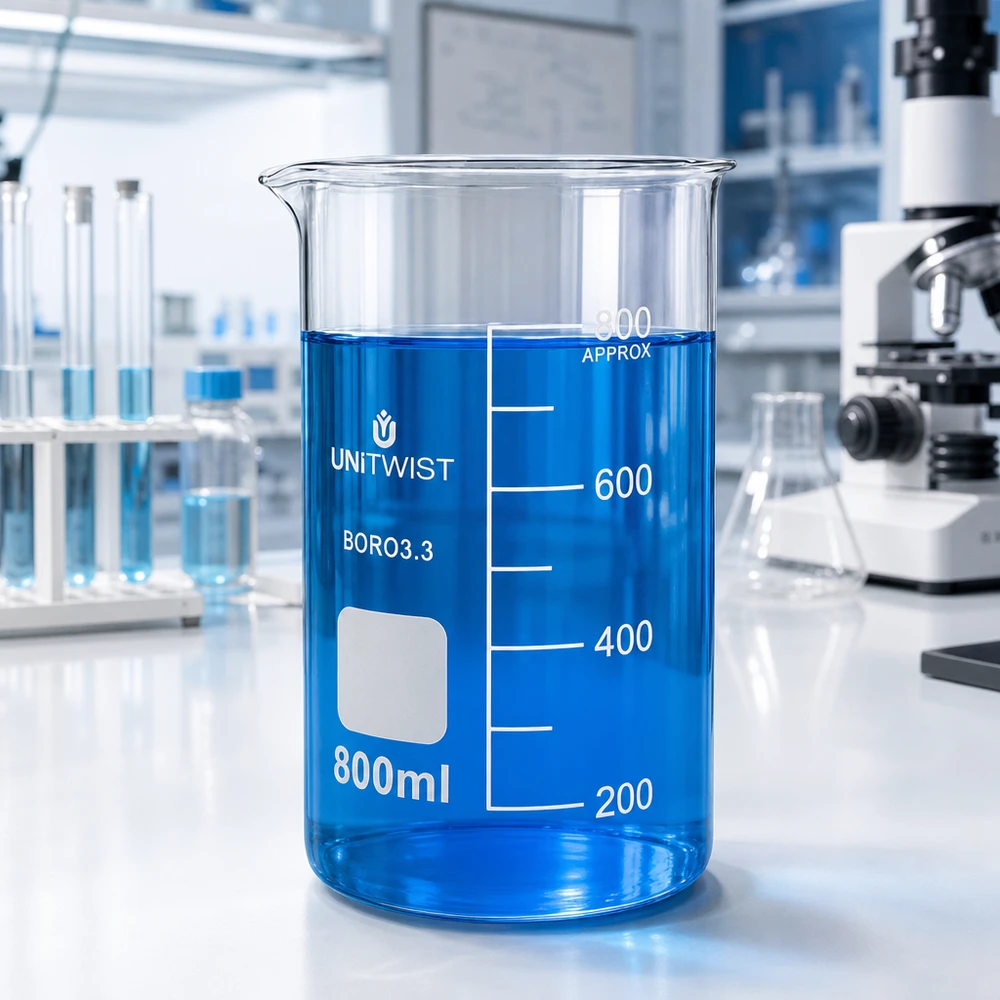 Borosilikat Becherglas 800ml UNITWIST hohe Form mit sichtbarem Meniskus für präzises Messen